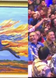 lukisan ‘kuda api’ karya tokoh Presiden ke-6 RI, Susilo Bambang Yudhoyono (SBY) yang laku Rp6,5 miliar di lelang. (Instagram.com@undercover.id)