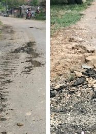 Kondisi jalan aspal di kawasan Simpang Mersam mengalami kerusakan setelah diduga dilintasi alat berat Excavator (doc.warga)